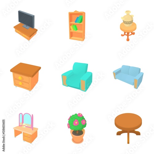 Home furniture icons set  cartoon style