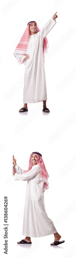 Arab man pressing virtual buttons