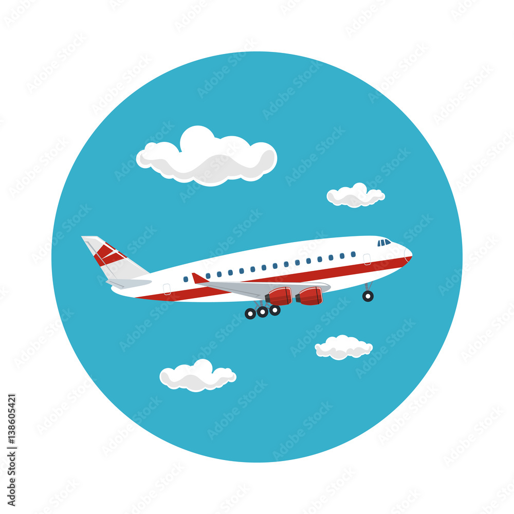 Airplane Flying in the Sky among the Clouds to the East, Travel and Tourism Concept , Air Travel and Transportation, Vector Illustration