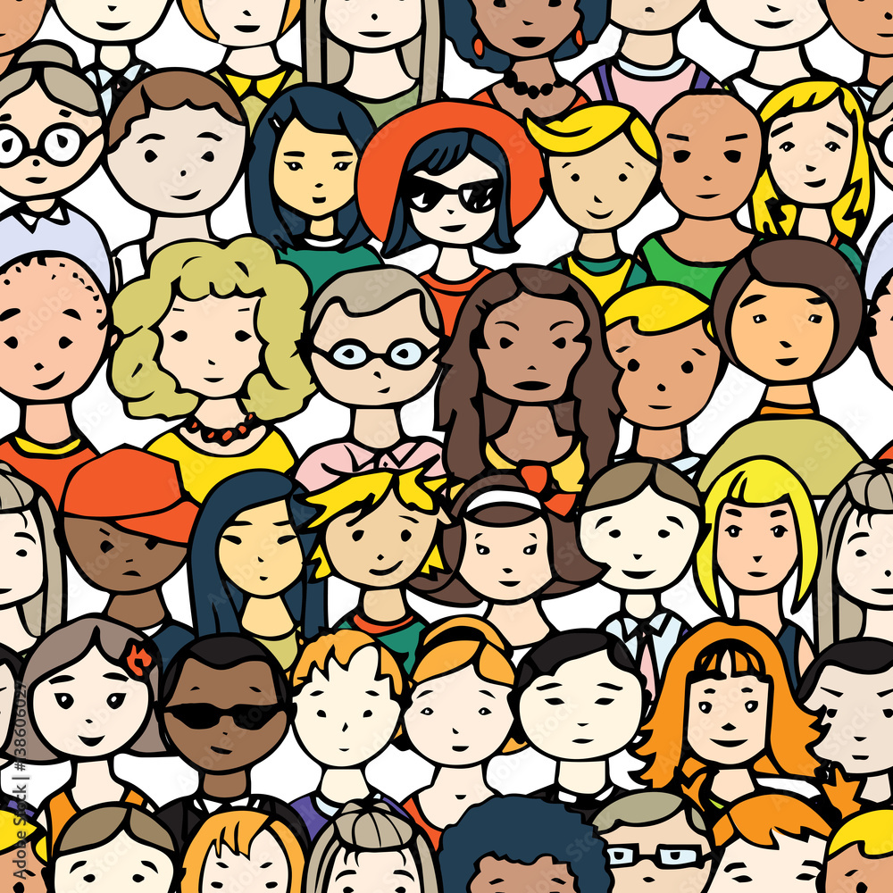 People Rajz Seamless pattern of hand drawn people faces. Vector illustration of ...