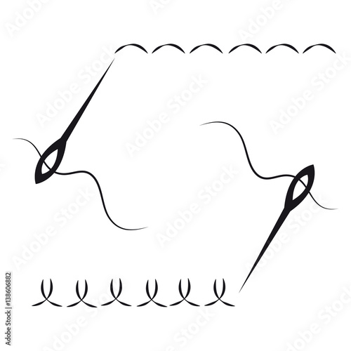 Needle and thread on white background