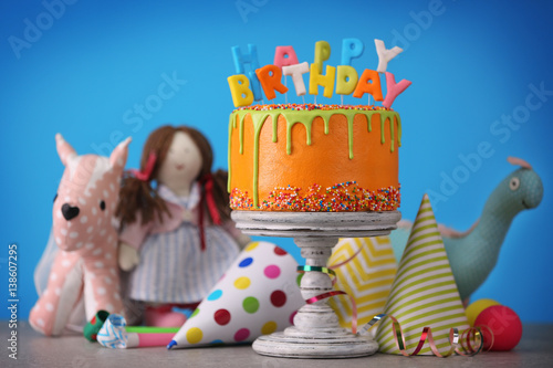 Delicious cake with happy b...