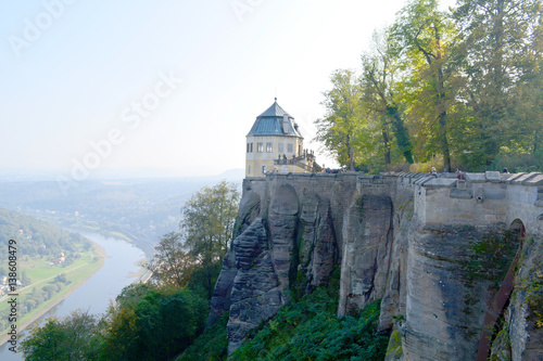 Festung Konigstein fortress - October 5, 2015 : Saxon Switzerland, Bavaria, Germany. Castle. Famous tourist and travel routes. Natural lighting.