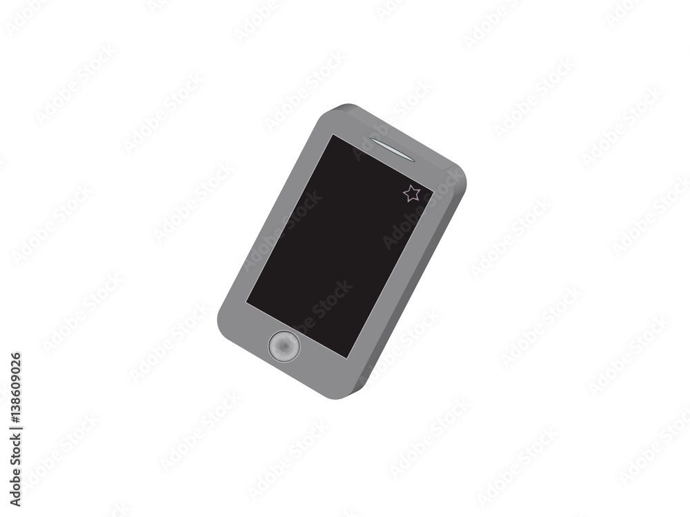 Grey mobile phone with black screen with shiny star. Illustration. Grey mobile phone with black screen with shiny star. Illustration.