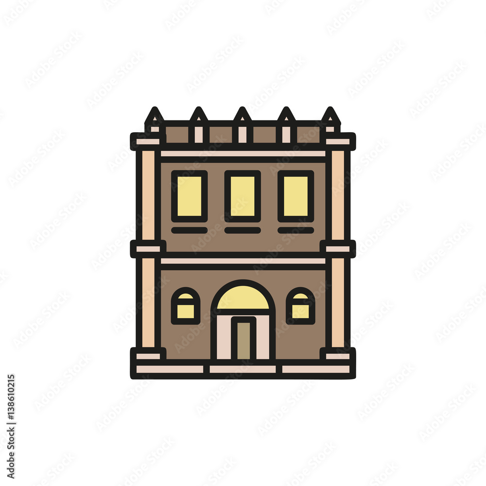 Isolated grey color low-rise municipal house in lineart style icon ...