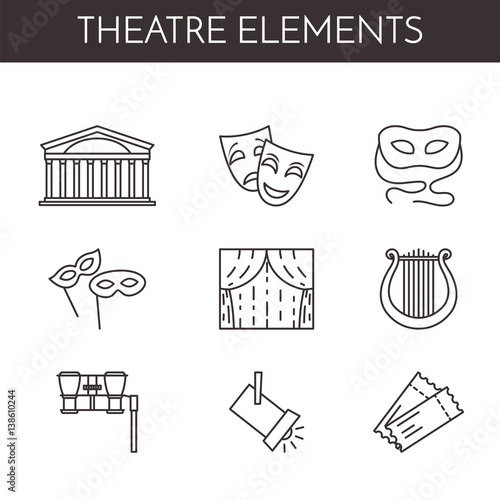 Set of theatre related line icons