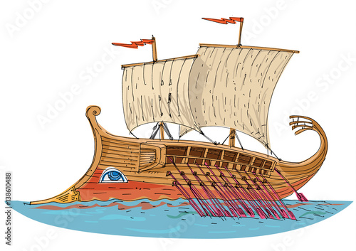 vintage sailboat - threerema - cartoon