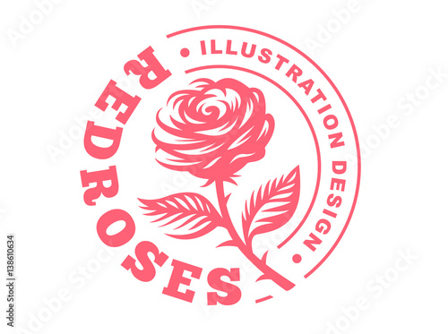 Red rose logo - vector illustration, emblem design on white background