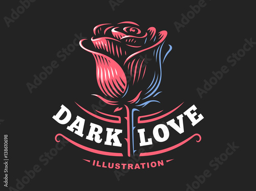 Red rose logo - vector illustration, emblem design on dark background