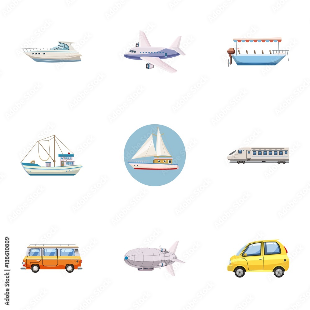 Carriage services icons set, cartoon style