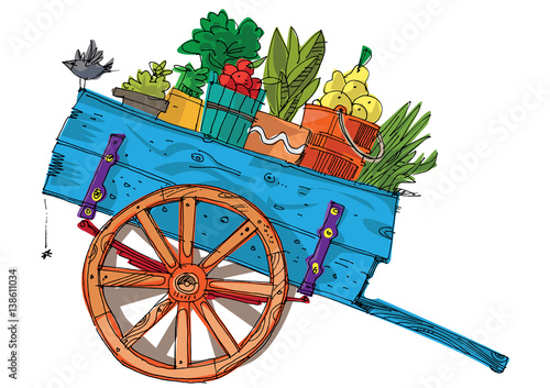 a vintage farmer cart - cartoon