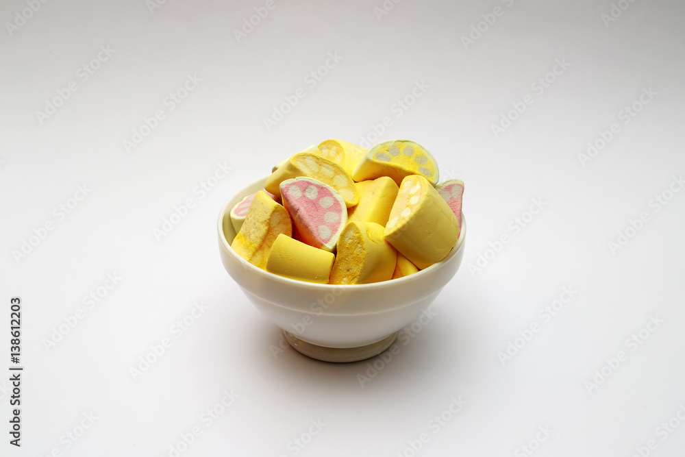 colorful marshmallows candy on white background colorful marshmallows candy on white background