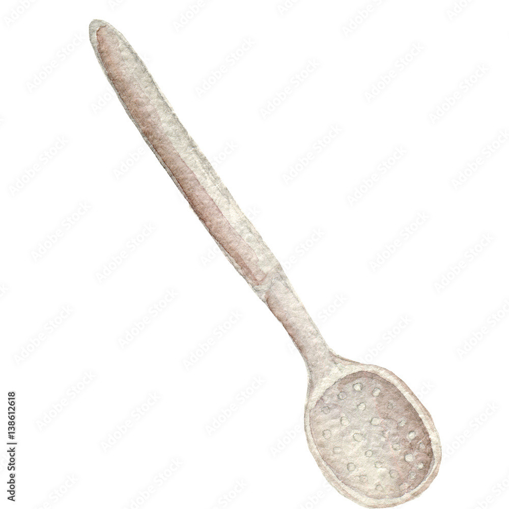 Hand drawn watercolor spoon on white background. Kitchen tools series Hand drawn watercolor spoon on white background. Kitchen tools series