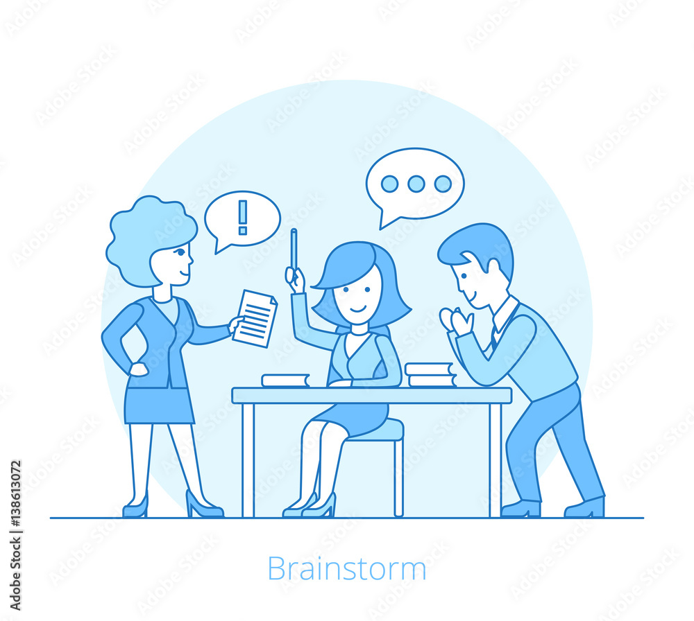 Linear Flat Business people table vector. Brainstorm concept.