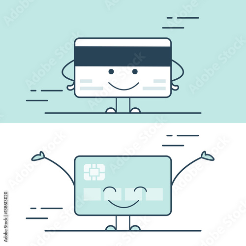 Linear Flat smiley credit card debit vector. Banking financial.