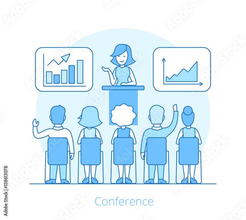 Linear Flat office Business Conference Speaker tribune vector