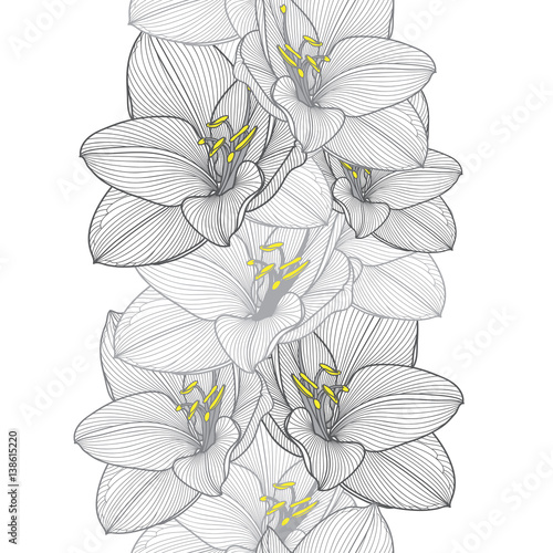 Fototapeta Naklejka Na Ścianę i Meble -  Seamless hand-drawing floral background with flower amaryllis. Vector illustration.