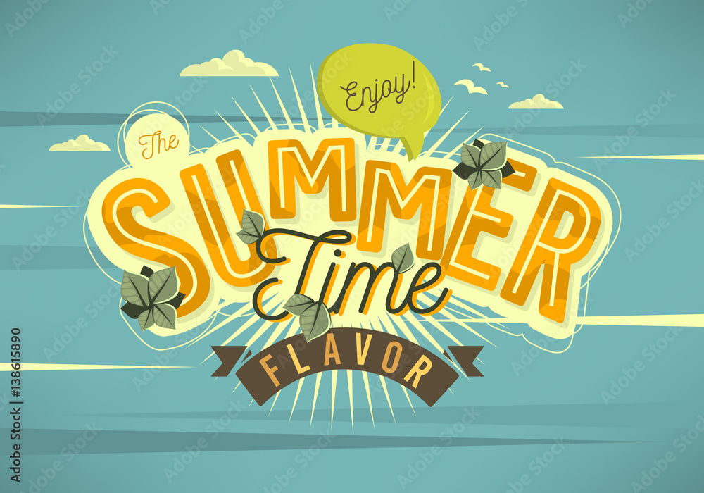 Enjoy The Summer Time Flavor Card Poster Label  Typographic Desi