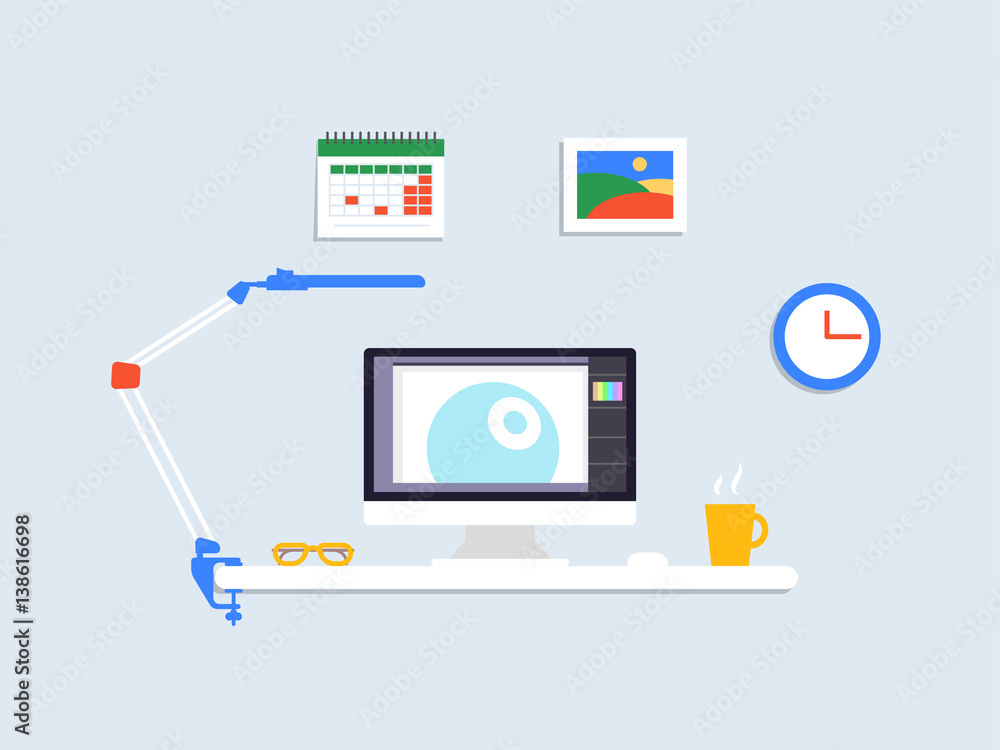 Flat Designer Workplace Concept Flat Designer Workplace Concept
