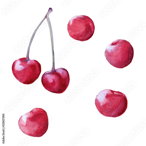cherries set. isolated on white background. 