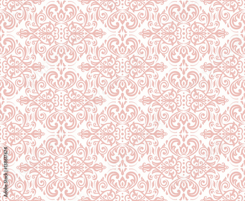 Damask vector classic pink pattern. Seamless abstract background with repeating elements. Orient background