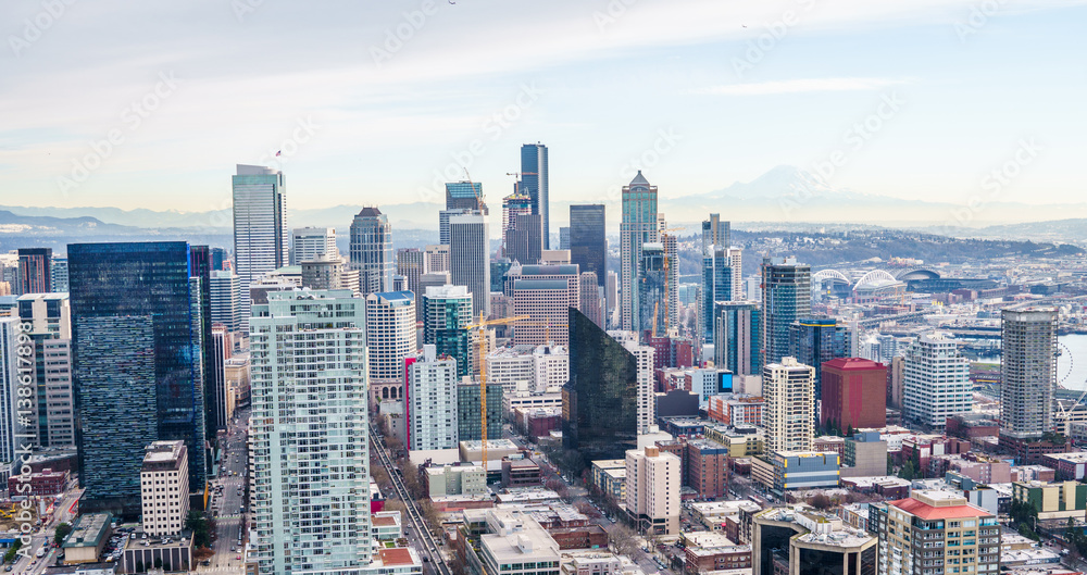 View of Seattle Day Light Winter skyline, WA, USA
