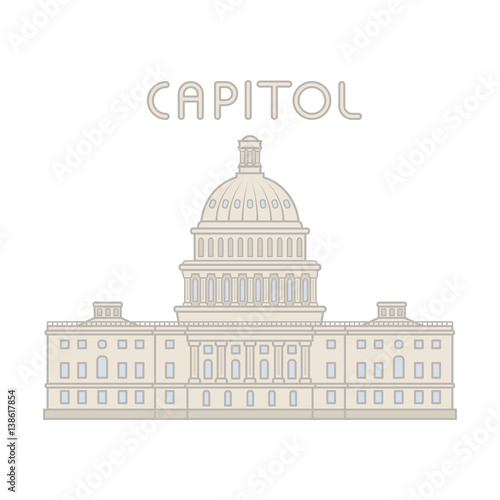 Vector american capitol building line flat cartoon. Washington  background.