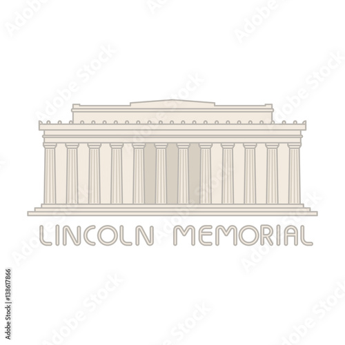 Vector american lincoln memorial building line flat cartoon. Washington  background.
