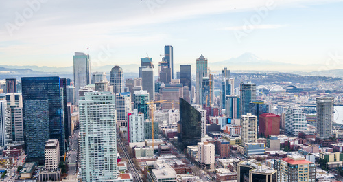 View of Seattle Day Light Winter skyline  WA  USA