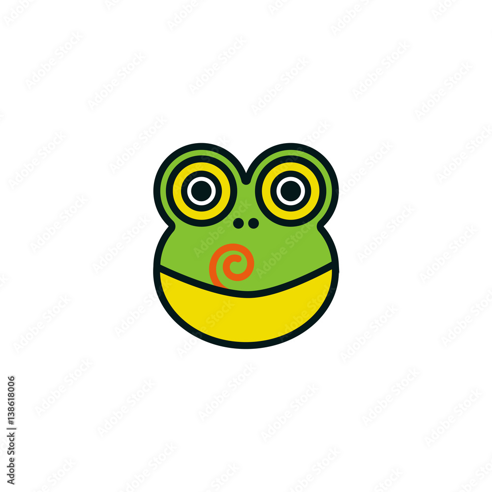 Cartoon logo vector head of a frog stuck out his tongue