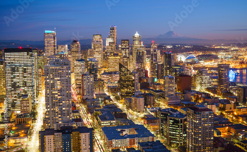Downtown Seattle skyline at night.