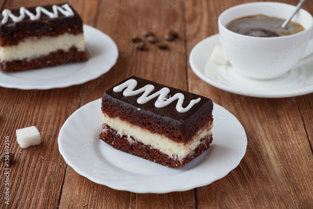 Delicious dessert cake with cream and coffee Delicious dessert cake with cream and coffee