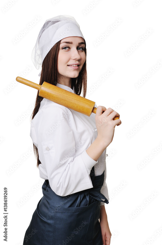 cute young woman with a wooden rolling cute young woman with a wooden rolling