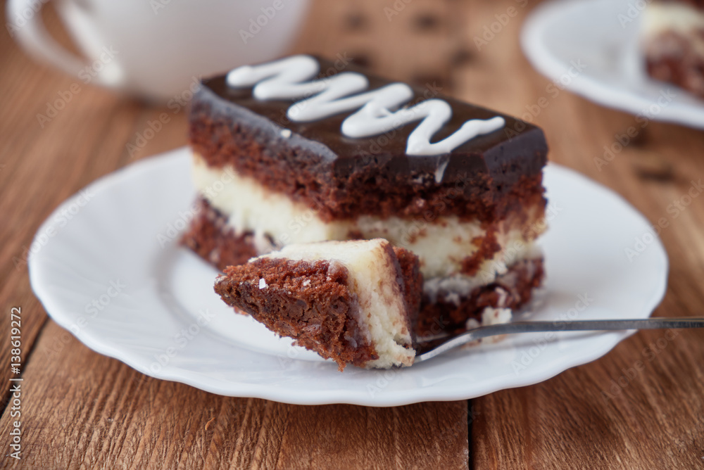 Delicious dessert cake with cream and coffee Delicious dessert cake with cream and coffee
