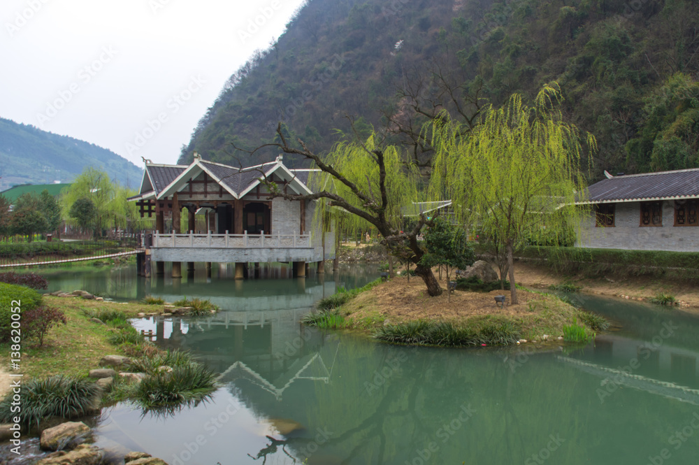 Chinese house near the lake during early spring in National Park
Chinese house near the lake during early spring in National Park