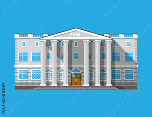 Bank building. Financial house isolated on blue