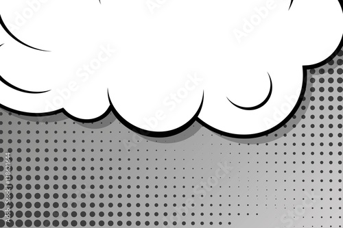 Abstract creative concept vector comic pop art style blank, layout template with clouds beams and isolated dots background. For sale banner, empty speech bubble set, illustration halftone book design.