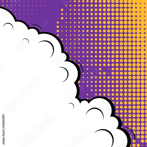Abstract creative concept vector comic pop art style blank, layout template with clouds beams and isolated dots background. For sale banner, empty speech bubble set, illustration halftone book design.
