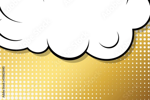 Abstract creative concept vector comic pop art style blank, layout template with clouds beams and isolated dots background. For sale banner, empty speech bubble set, illustration halftone book design.