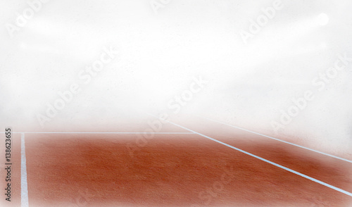 Tenis court in fog 3d render