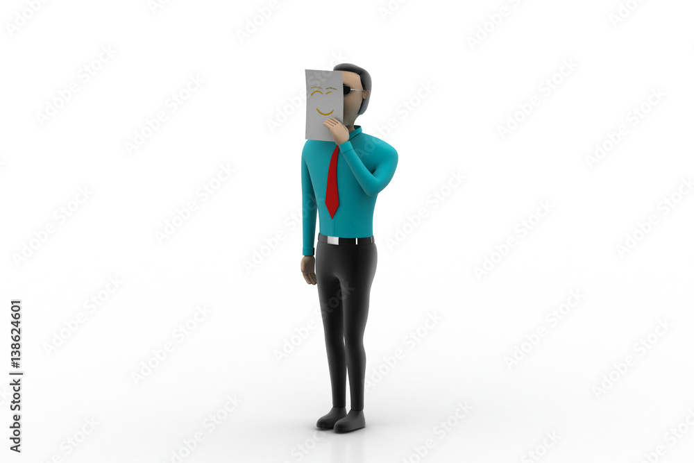 Business man hide the real face with paper Business man hide the real face with paper