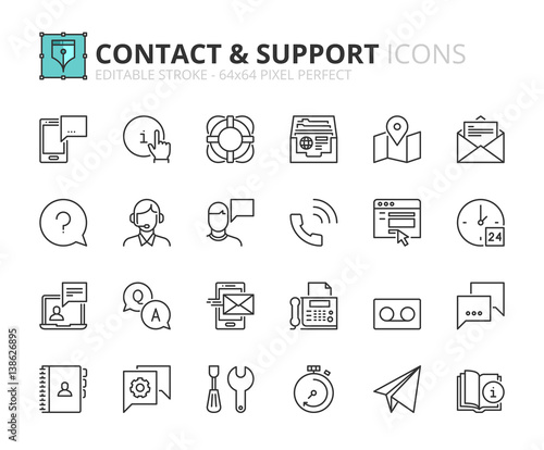 Outline icons about contact and support