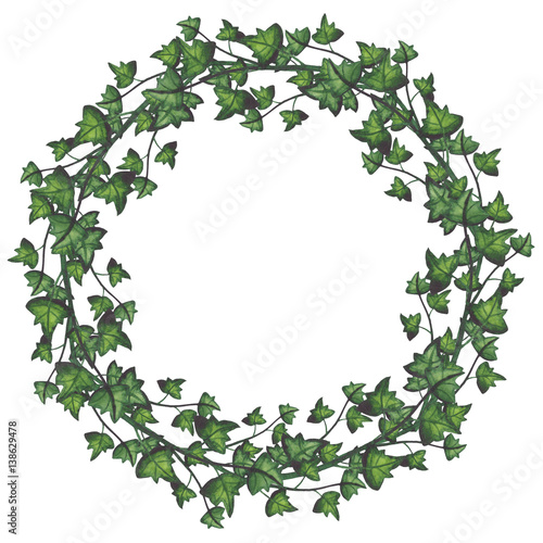 Wallpaper Mural Round Wreath with Watercolor Deep Green Ivy Torontodigital.ca