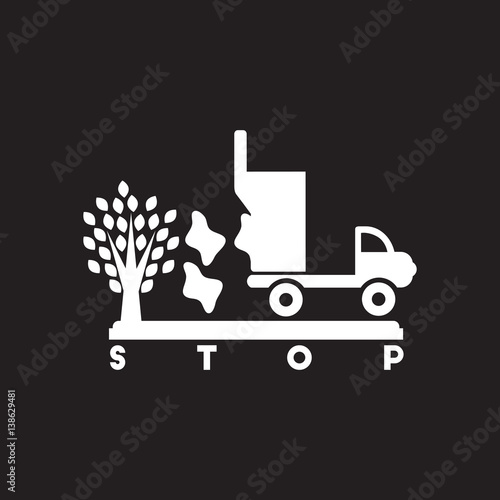 Flat icon in black and white stop pollution