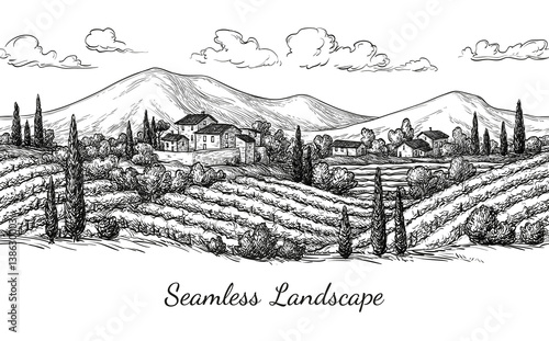 Vineyard seamless landscape.