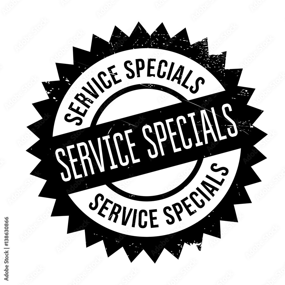 Service Specials rubber stamp. Grunge design with dust scratches. Effects can be easily removed for a clean, crisp look. Color is easily changed.