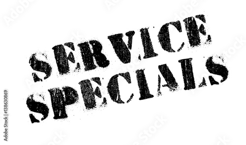 Service Specials rubber stamp. Grunge design with dust scratches. Effects can be easily removed for a clean, crisp look. Color is easily changed.