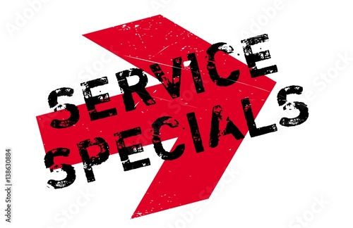 Service Specials rubber stamp. Grunge design with dust scratches. Effects can be easily removed for a clean, crisp look. Color is easily changed.