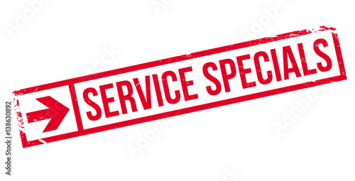 Service Specials rubber stamp. Grunge design with dust scratches. Effects can be easily removed for a clean, crisp look. Color is easily changed.