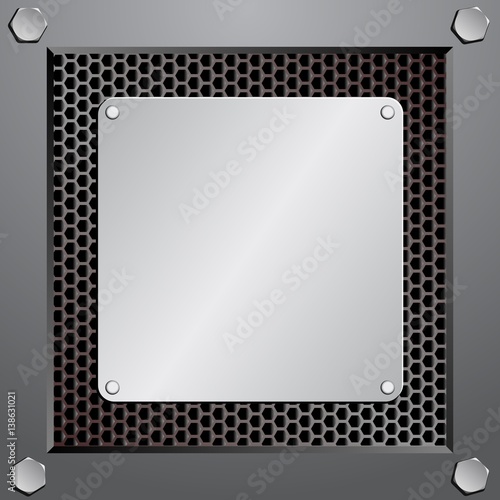 Metal frame with bolts and silver plate